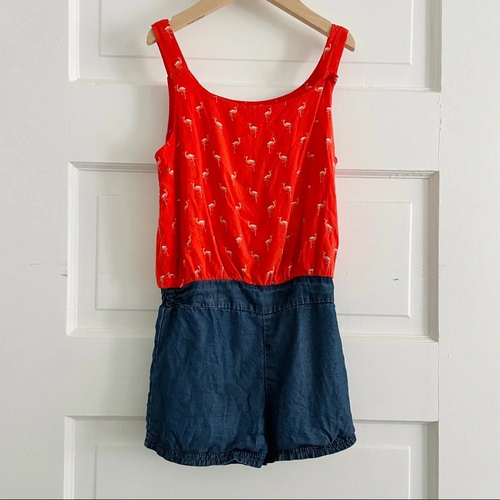 Splendid Girls Flamingo Romper with Chambray Bottom - Picture 2 of 3